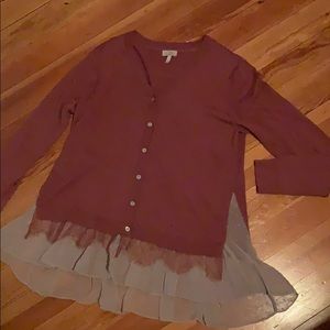 LOGO cardigan w/cashmere & lace